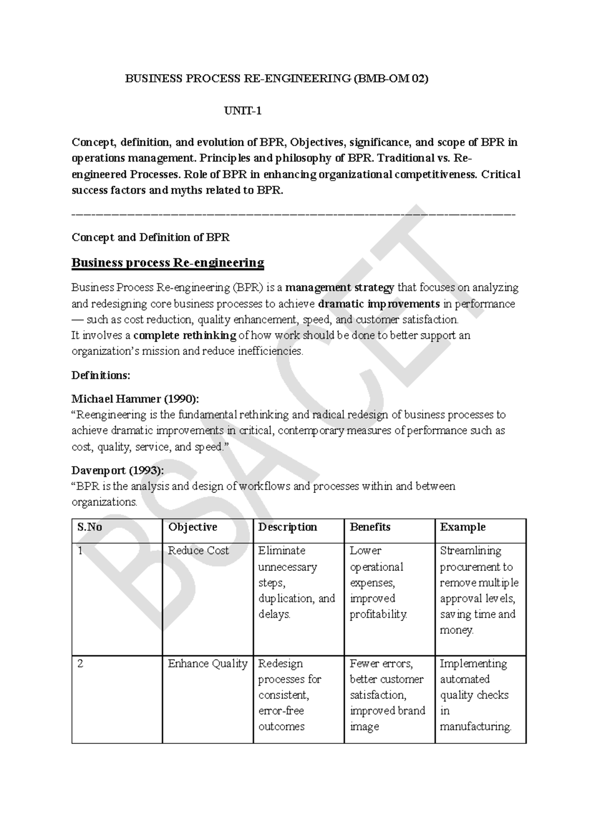 BPR UNIT-1 & UNIT-2: Concepts, Evolution, and Impact of Business ...