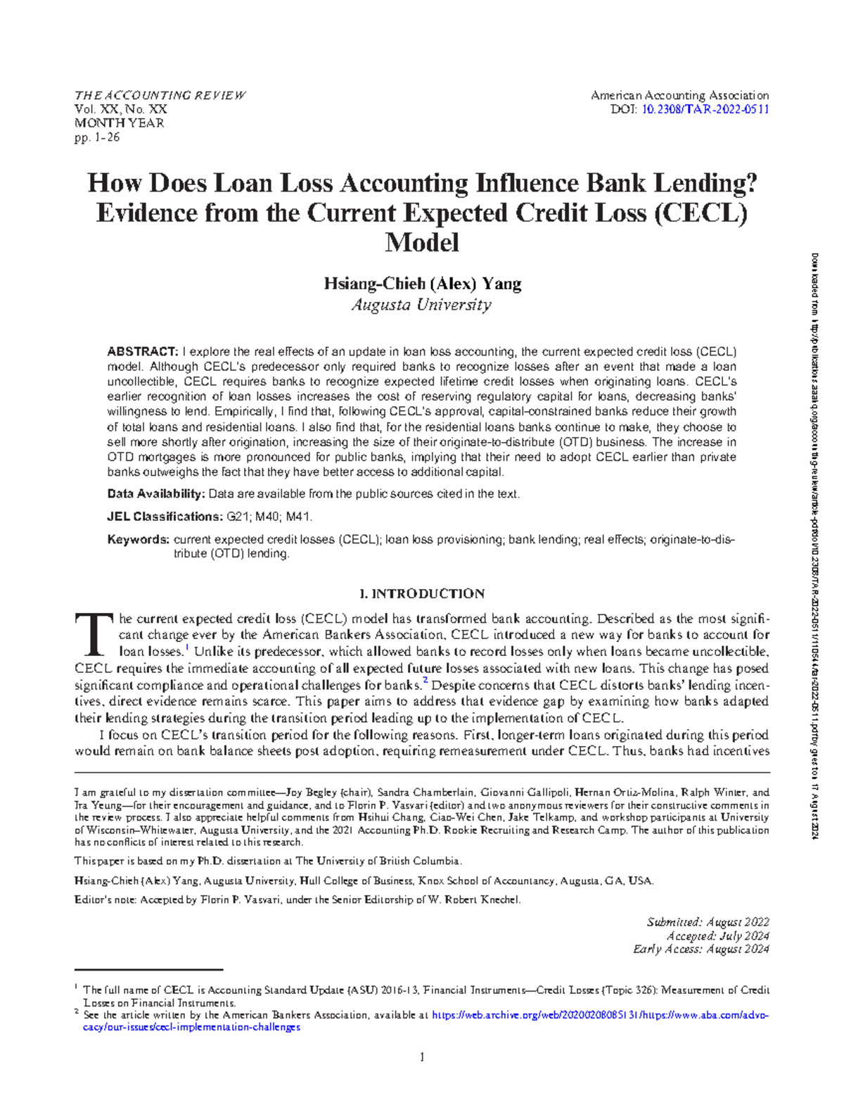 CECL Impact on Bank Lending: Evidence from Loan Loss Accounting - TAR ...