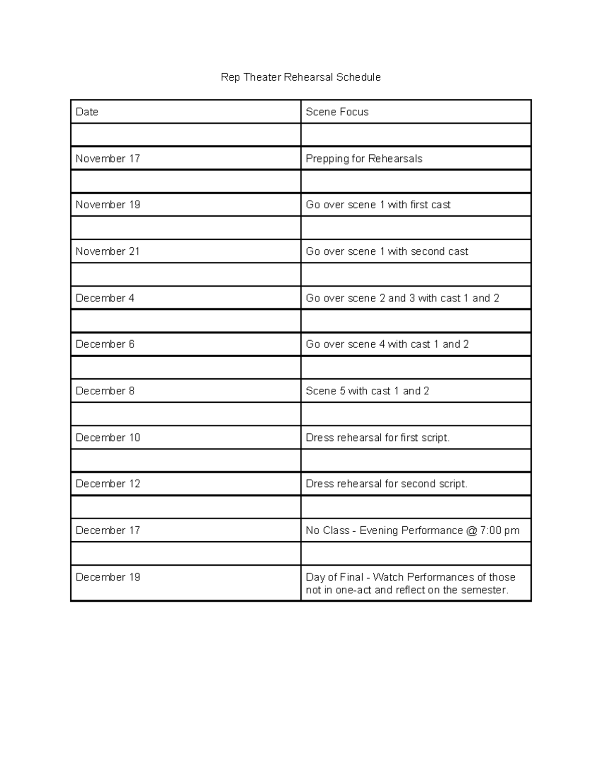 Rep Theater Rehearsal Schedule - Chloe Warwick (Nov-Dec) - Studocu
