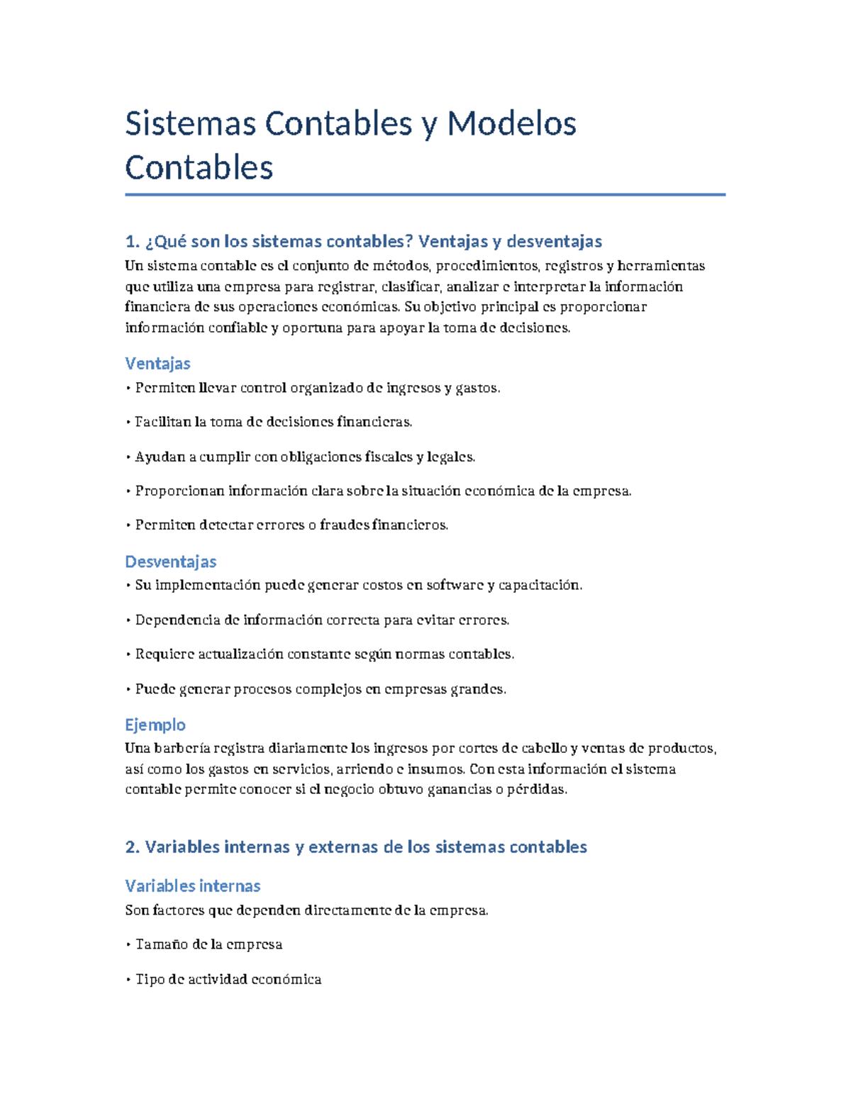 Sistemas Contables y Modelos Contables: Ventajas y Desventajas - Studocu