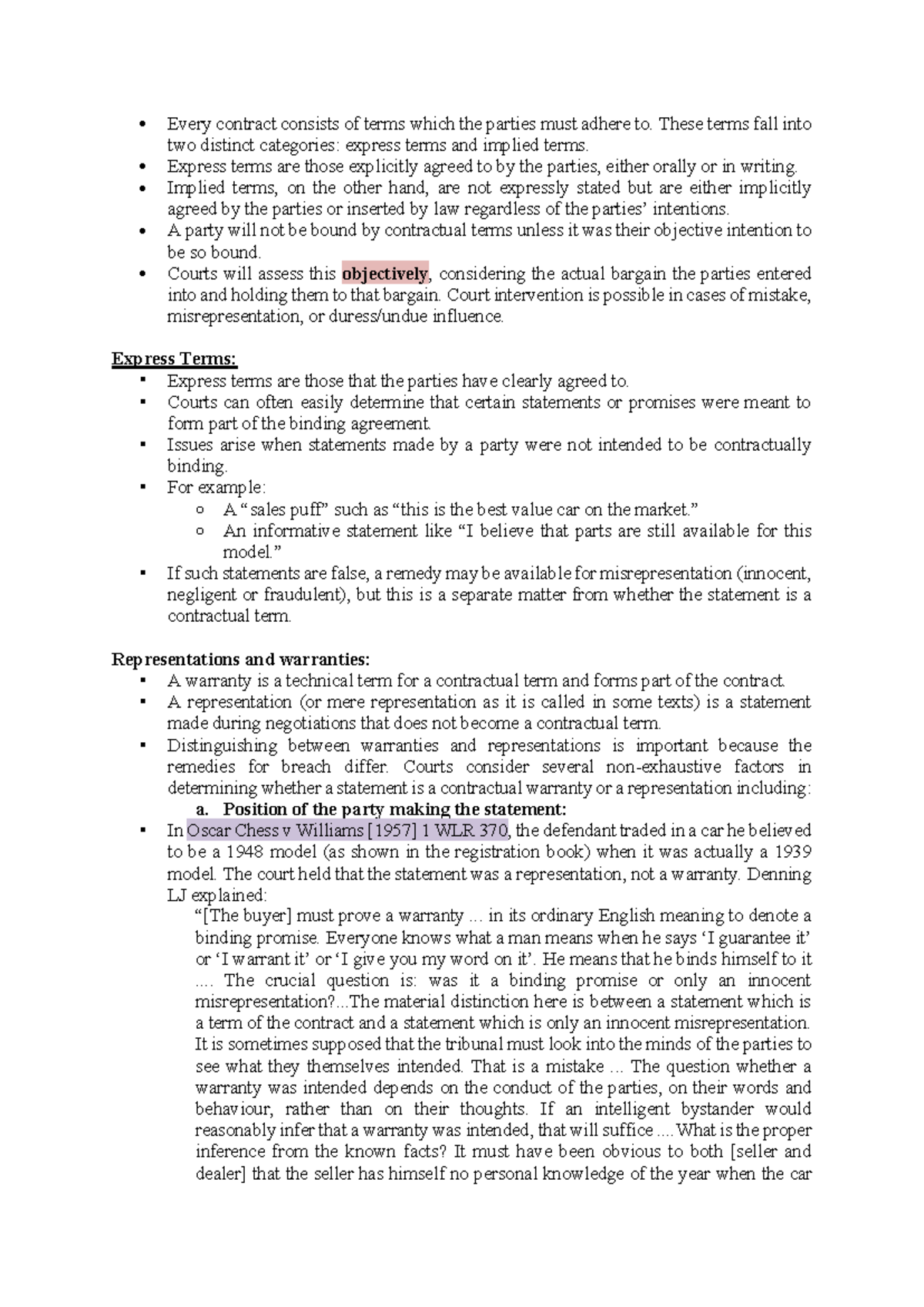 Contract Law: Express and Implied Terms Overview - Studocu
