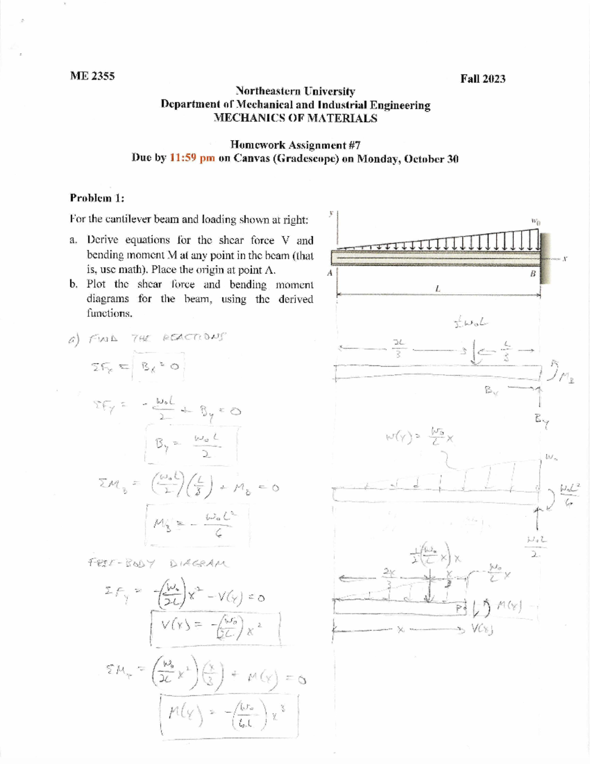 ME 2355 Fall 2023 Mechanics of Materials HW#7 Solutions and Analysis ...