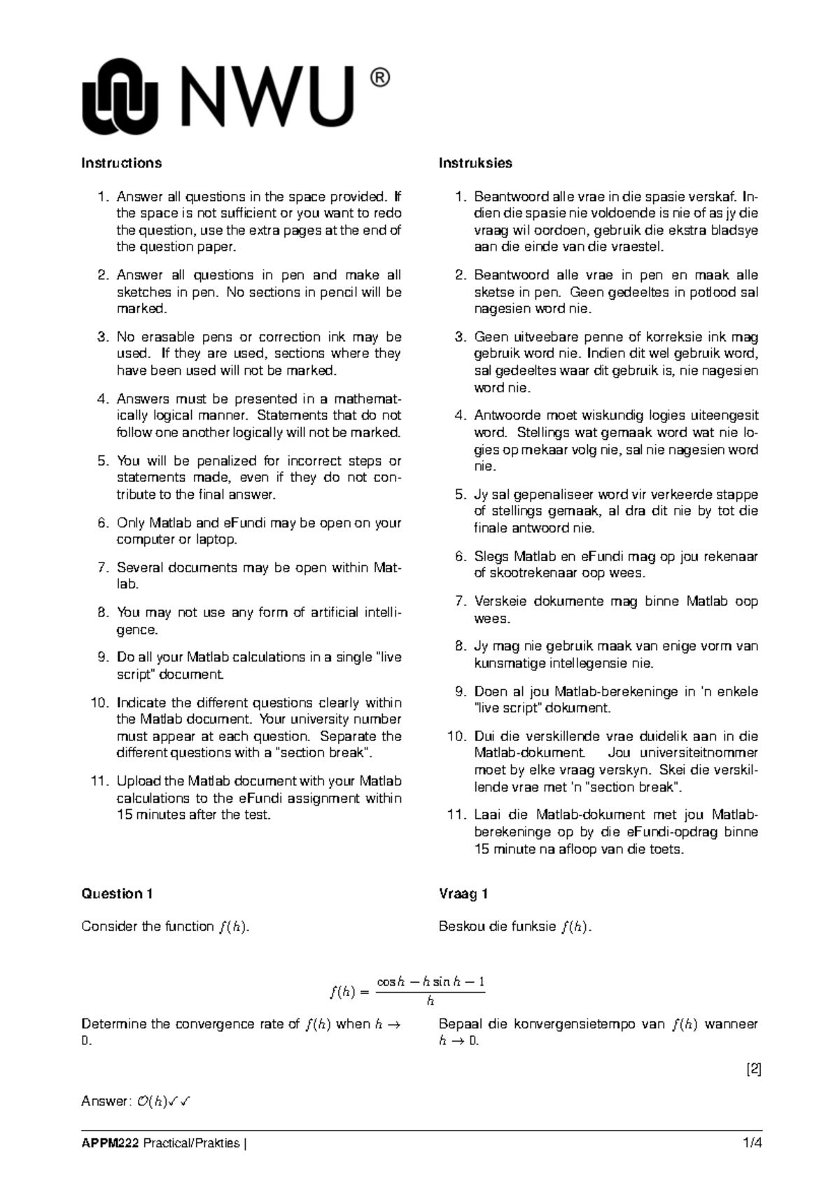 APPM222 Matlab Test 2025 Instructions and Solutions - Studocu