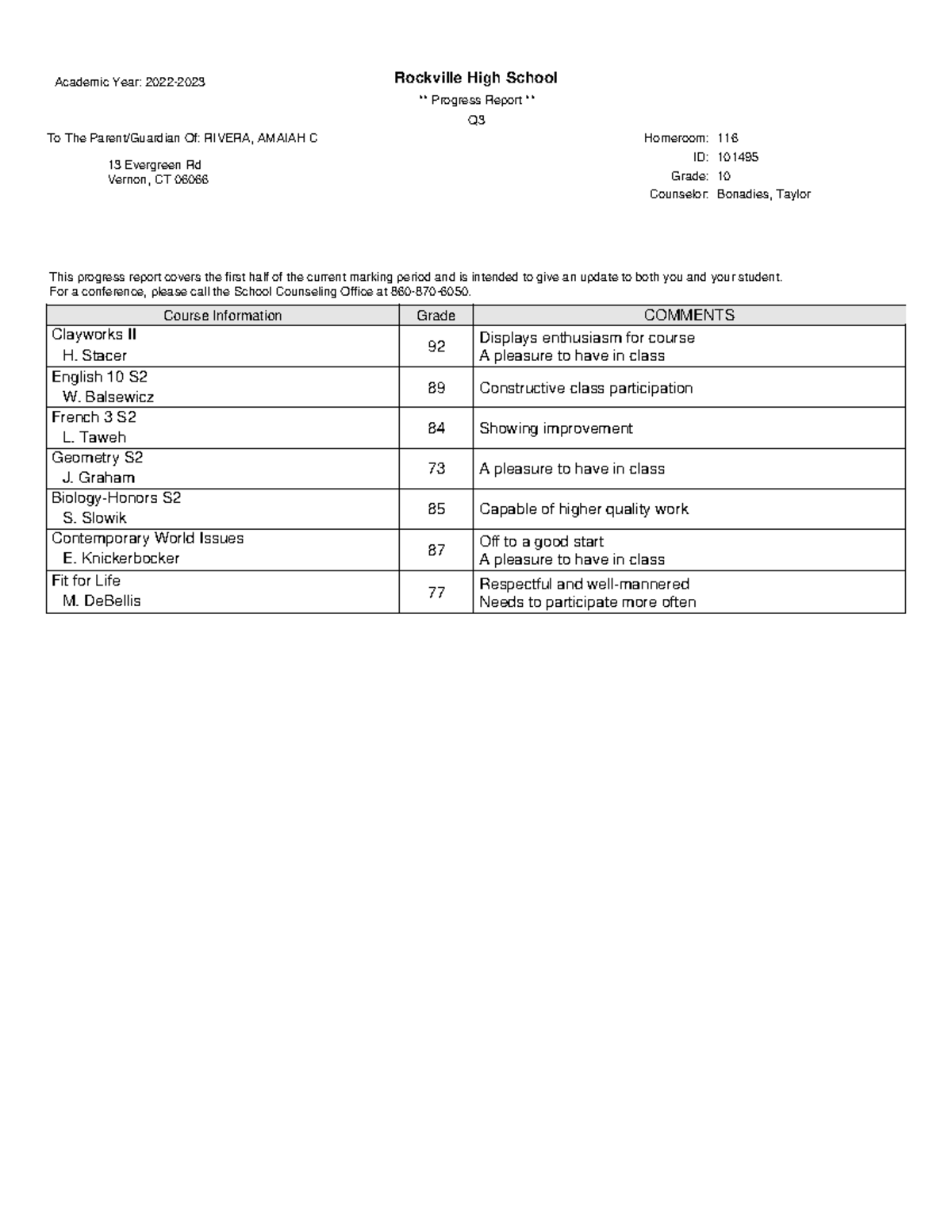 High School Midterm Progress Report - This progress report covers the ...