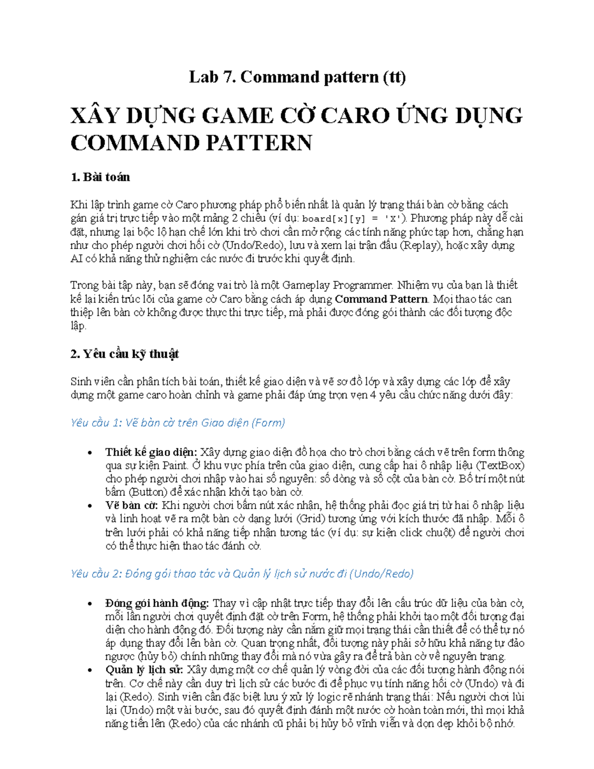 Lab 7: Command Pattern in Game Development for Caro - Studocu