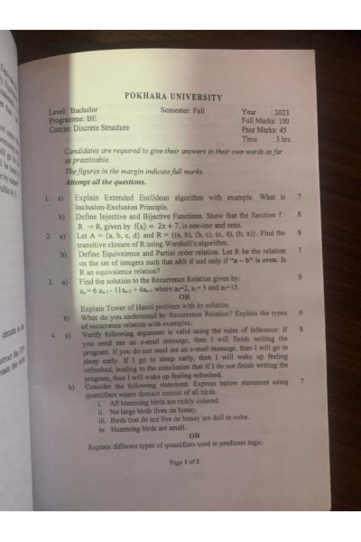 2023FDS - Discrete Structure Past Exam Questions for BE Students - Studocu