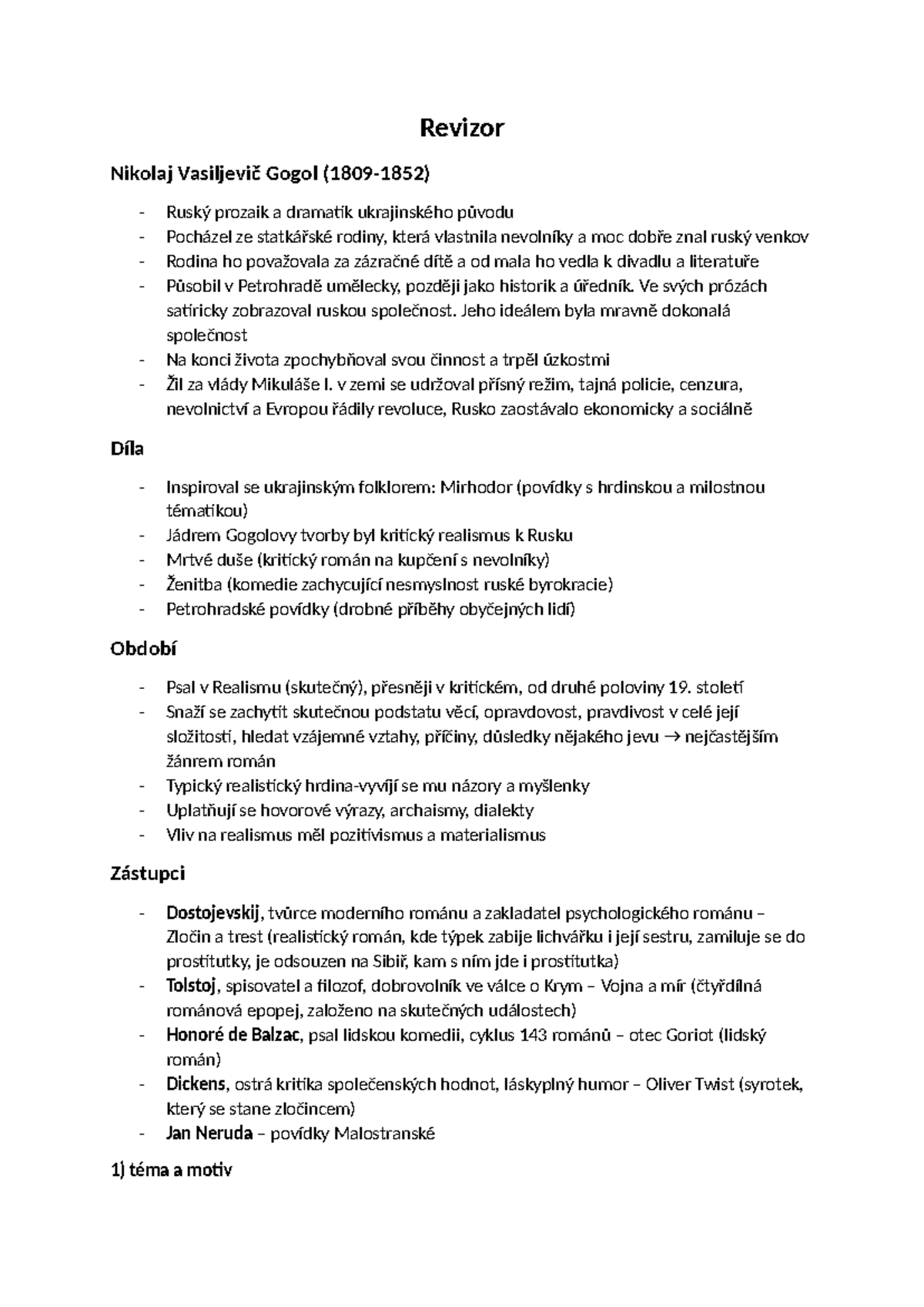 Revizor (Maturita) - Analýza Gogolova díla a jeho kritický realismus ...