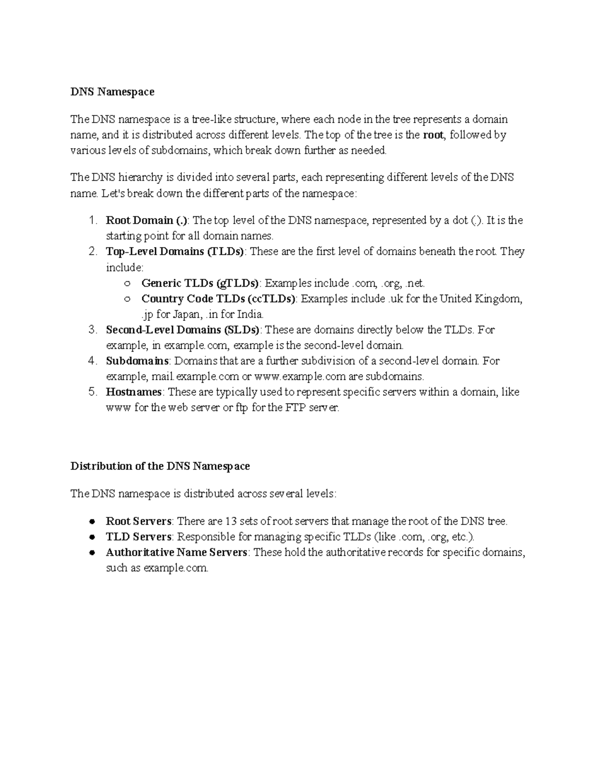 Understanding the DNS Namespace Structure and Distribution - Studocu