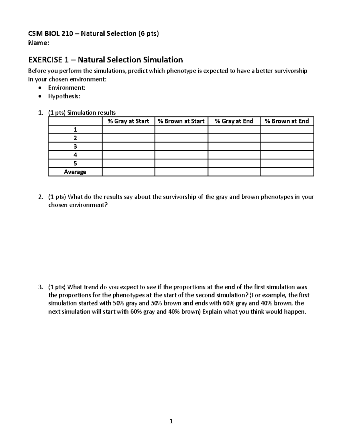 03 01 210 Natural Selection Worksheet - 1 CSM BIOL 210 – Natural ...
