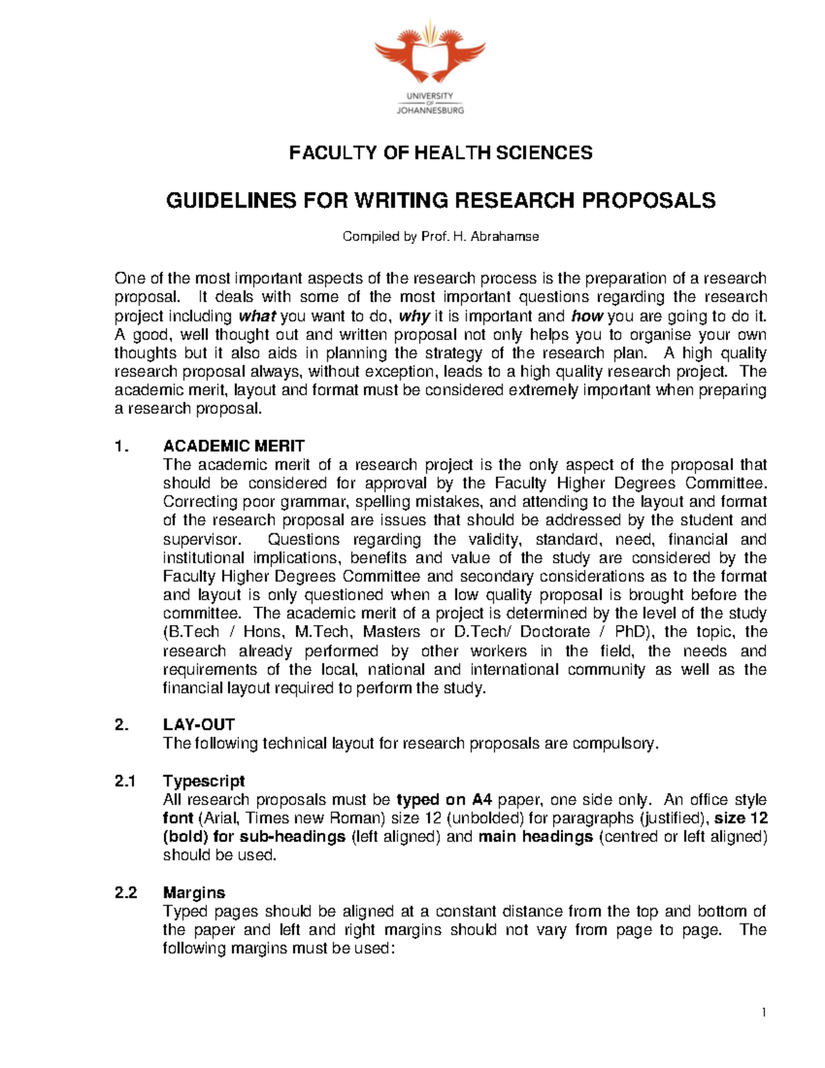 Research Proposal Writing Guidelines - Faculty of Health Sciences - Studocu