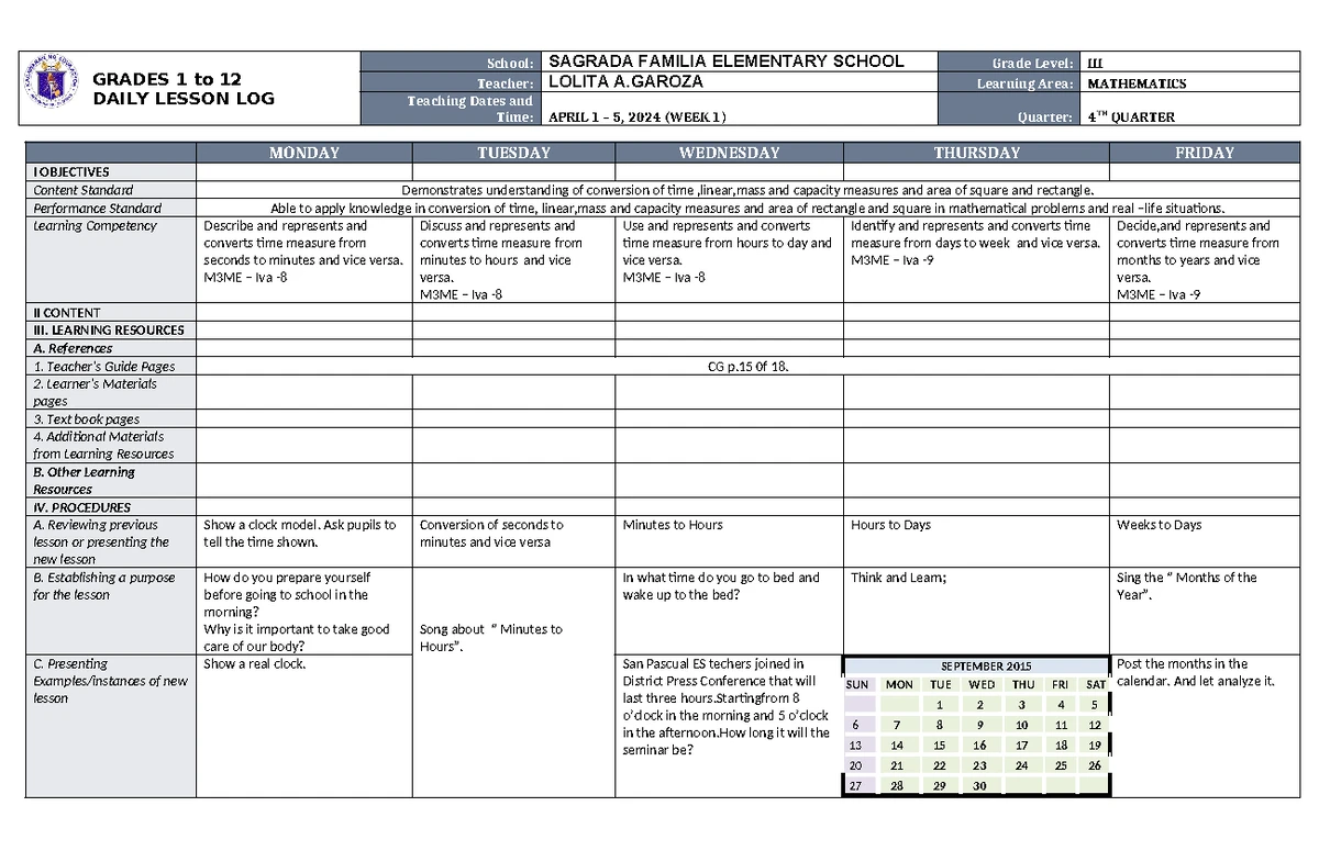 DLL MAPEH 3 Q4 W1 - Daily Lesson Log for Grade 3 - Studocu