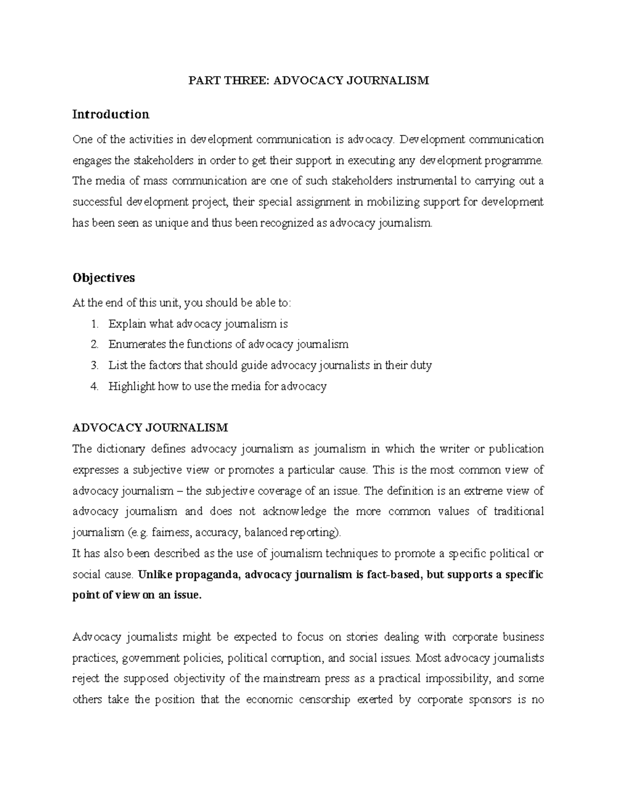 ADVOCACY JOURNALISM: Understanding Its Role and Impact in Development ...