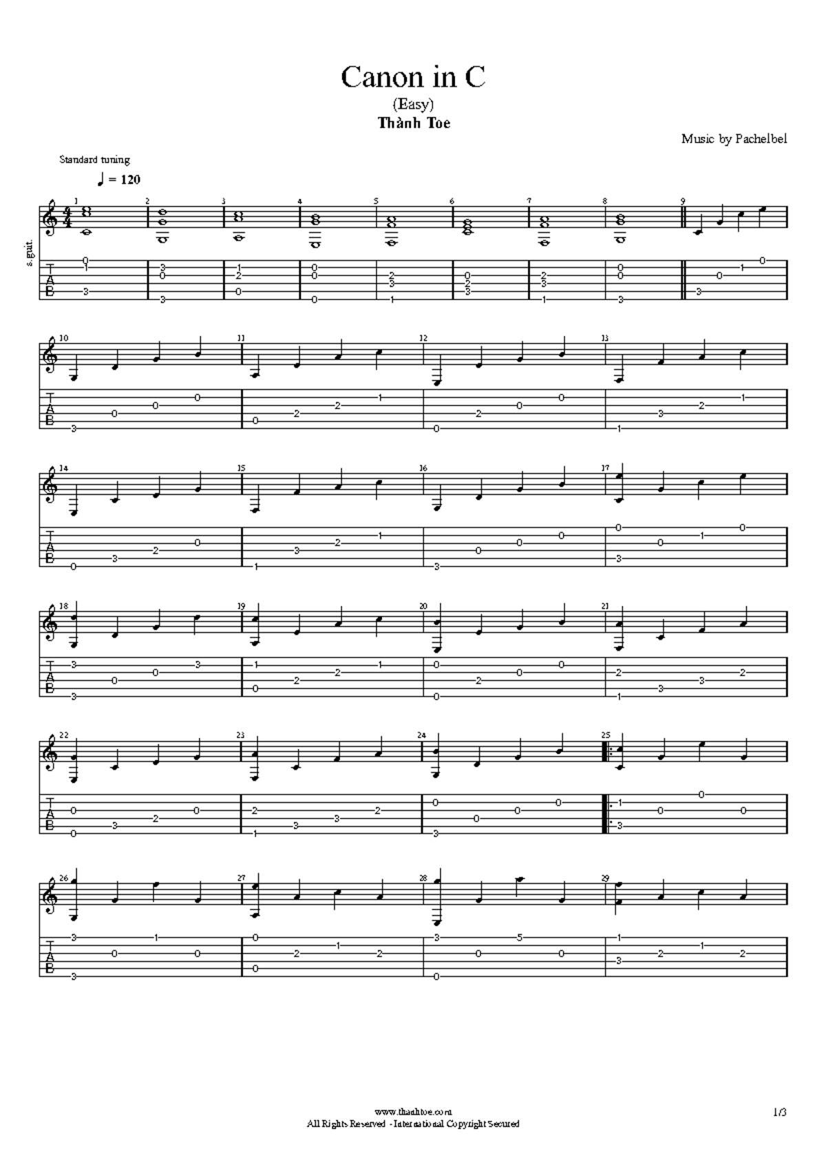 Canon in C (Easy) - Guitar Tabs & Chords for Beginners - Studocu