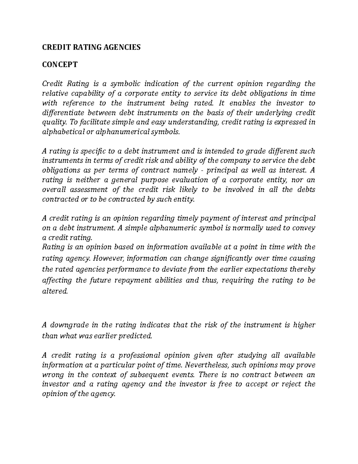 Credit Rating Agencies: Comprehensive Notes and Guidelines - Studocu