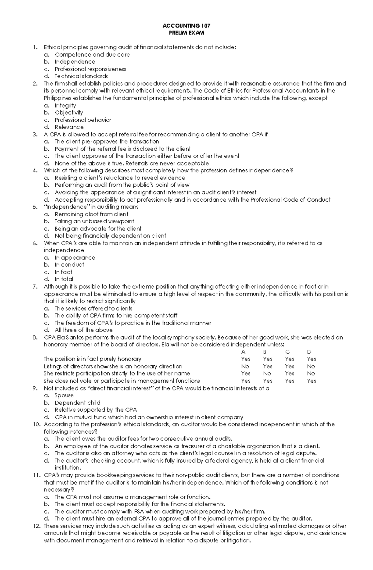 Accounting 107 - Prelim Exam Study Guide and Quiz Questions - Studocu