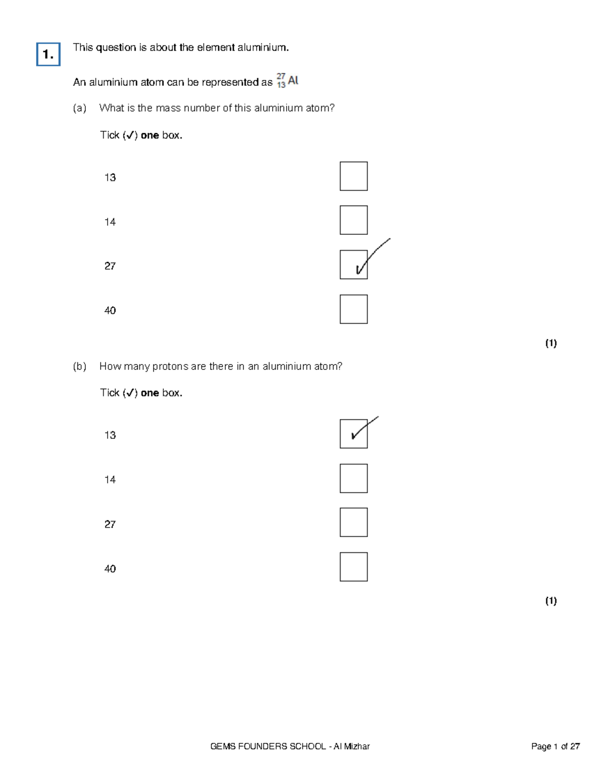 GEMS FOUNDERS SCHOOL: Chemistry Exam Questions & Answers (PDF 9) - Studocu