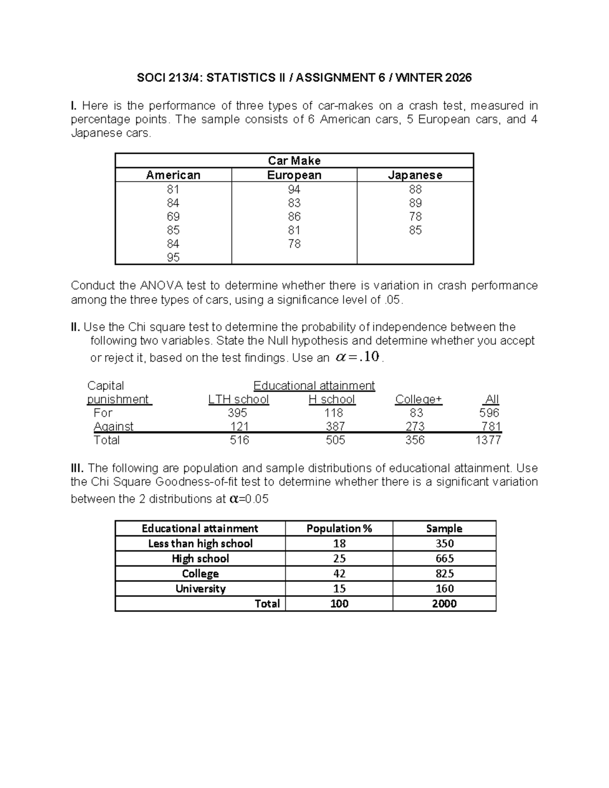 SOCI 202 STATISTICS II ASSIGNMENT 6 WINTER 2026 - Studocu