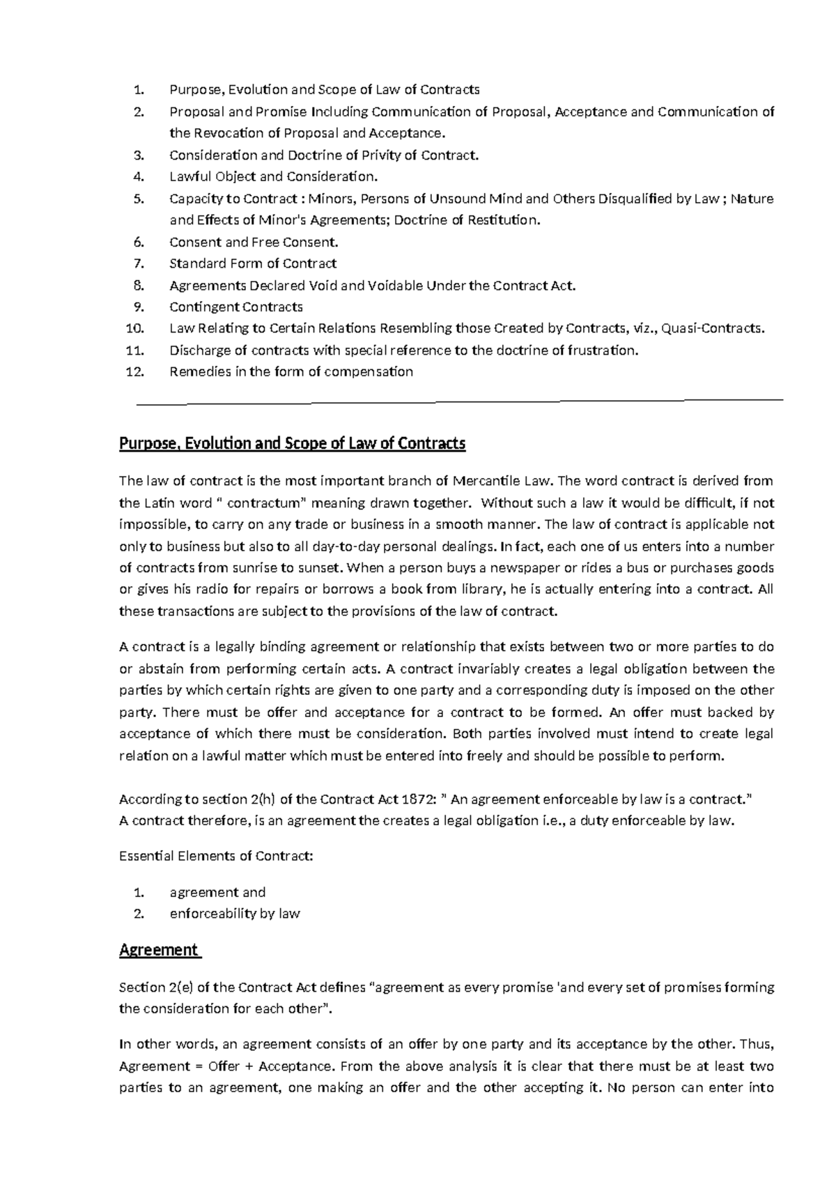 Contract Law Notes: Key Concepts for 1st Semester Studies - Studocu