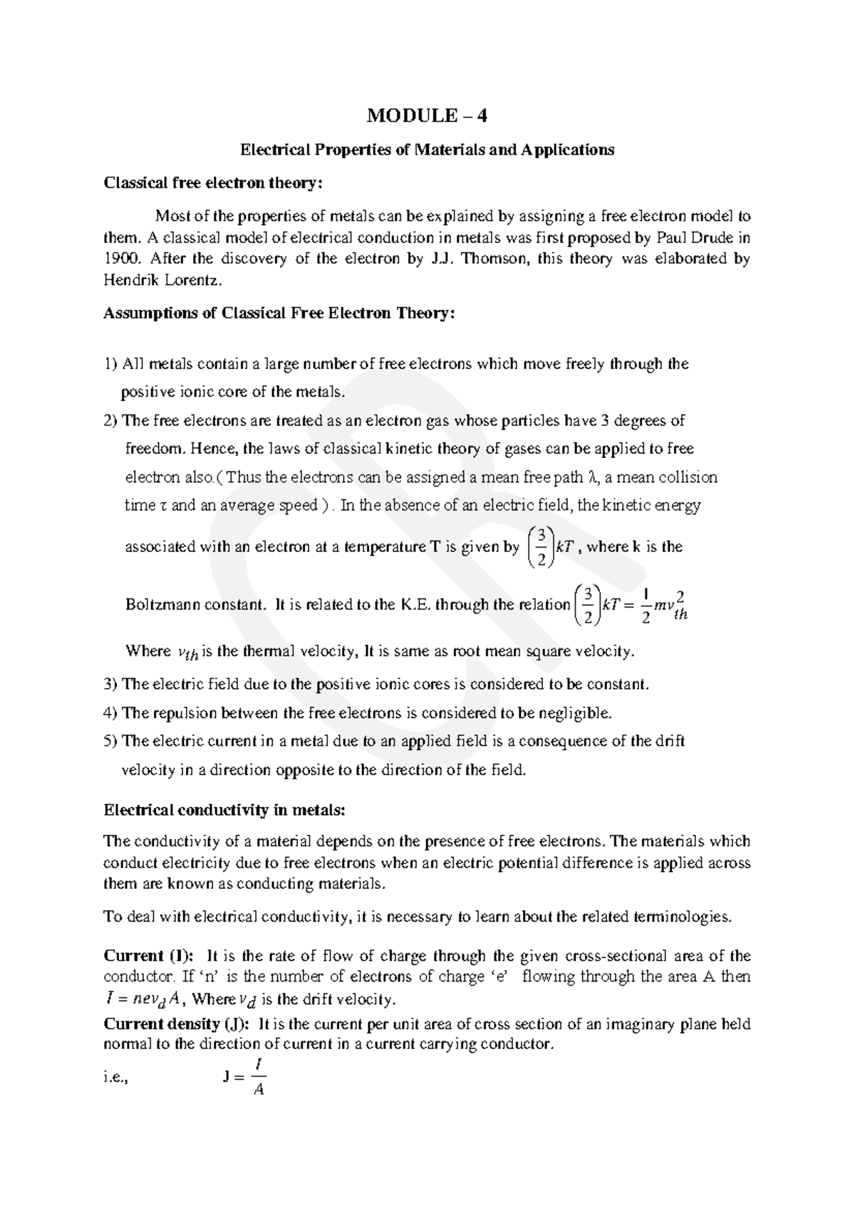 ECS - Module 4: Electrical Properties of Materials and Applications ...
