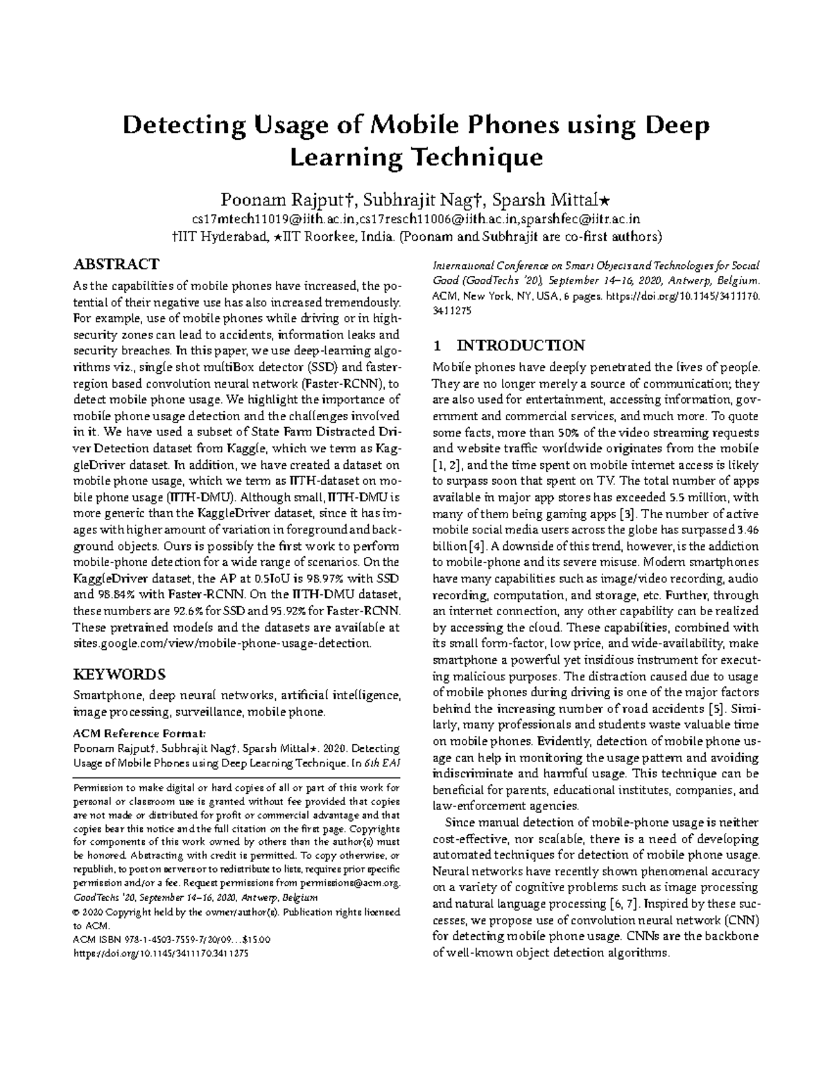 Detecting Mobile Phone Usage with Deep Learning Techniques (EAI 2020 ...