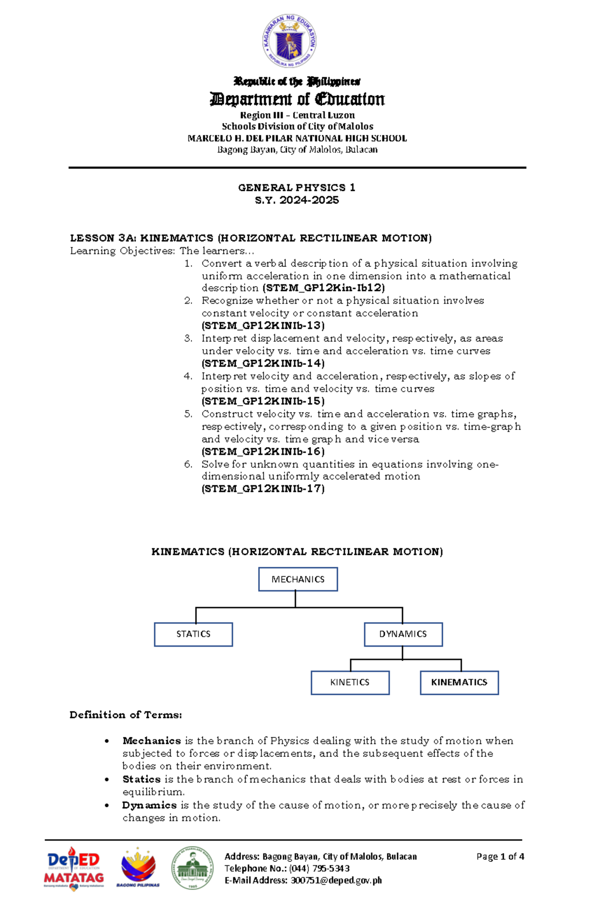 3A-Kinematics-Horizontal Motion: A Detailed Lesson Guide - Studocu