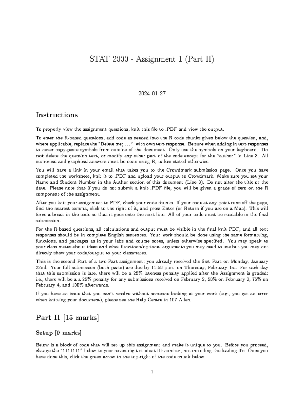 STAT 2000 A1 Part II - R Code and Questions for Assignment 1 Completion ...