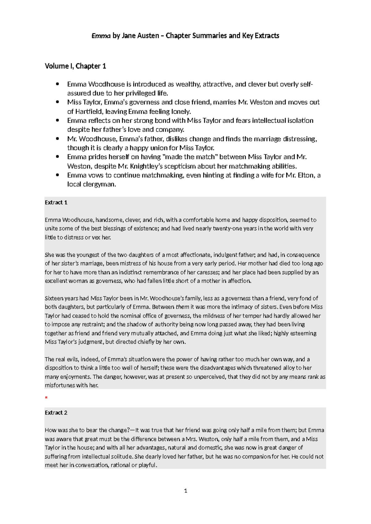 Emma: Chapter Summaries & Key Extracts (ENG 202) - Studocu