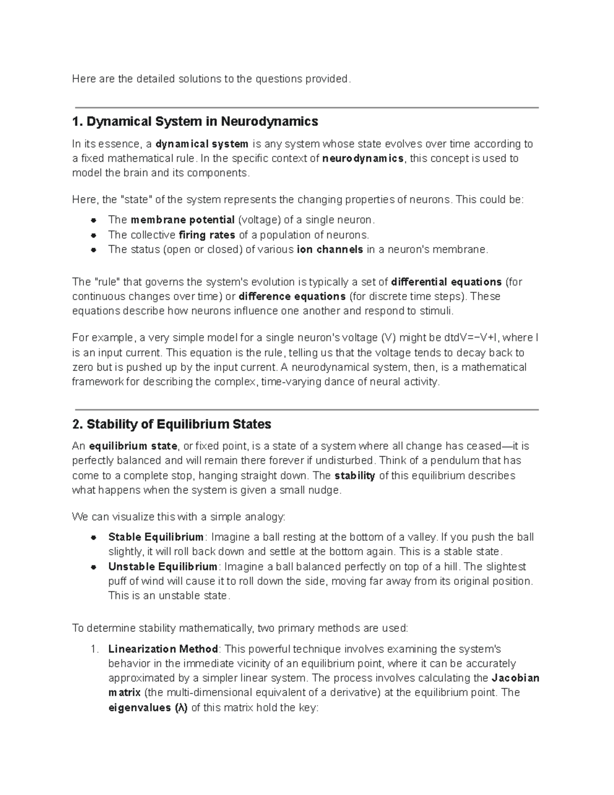 ANN Assignment U5: Detailed Solutions on Neurodynamics and Stability - Document Preview