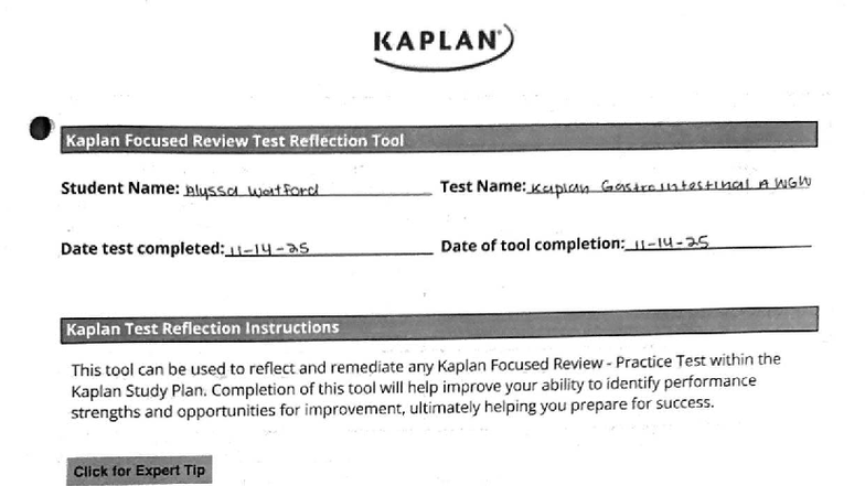 Kaplan GI A WGN Focused Review Test Reflection Tool - Studocu
