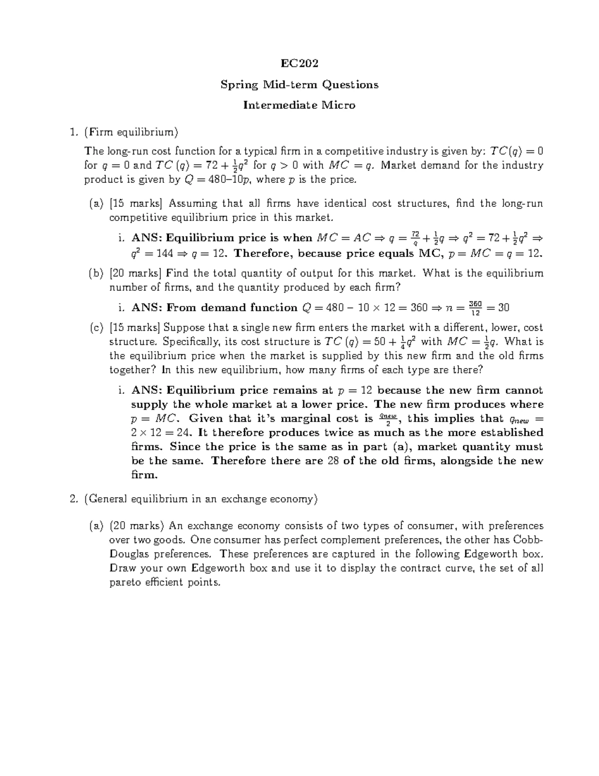 EC202 Spring Term Test 2024: Solutions and Explanations - Studocu