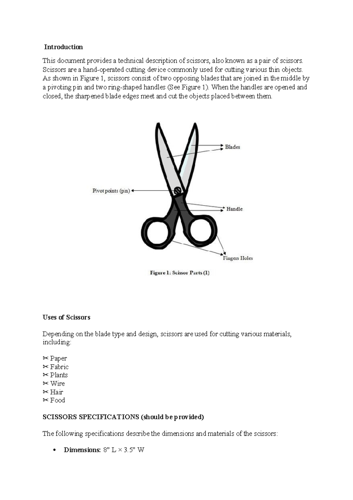 Technical Description of Scissors: Mechanism & Specifications - Studocu