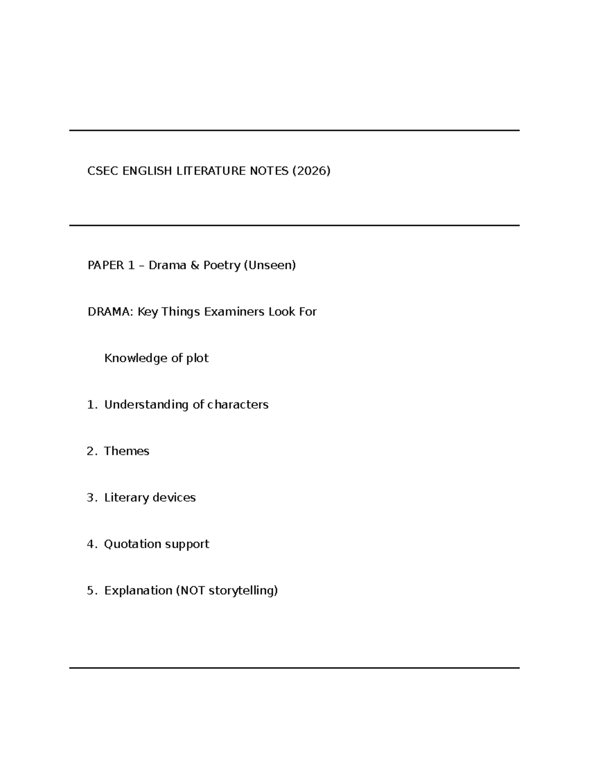 CSEC ENGLISH LITERATURE NOTES (2026) - Drama & Poetry Insights - Studocu