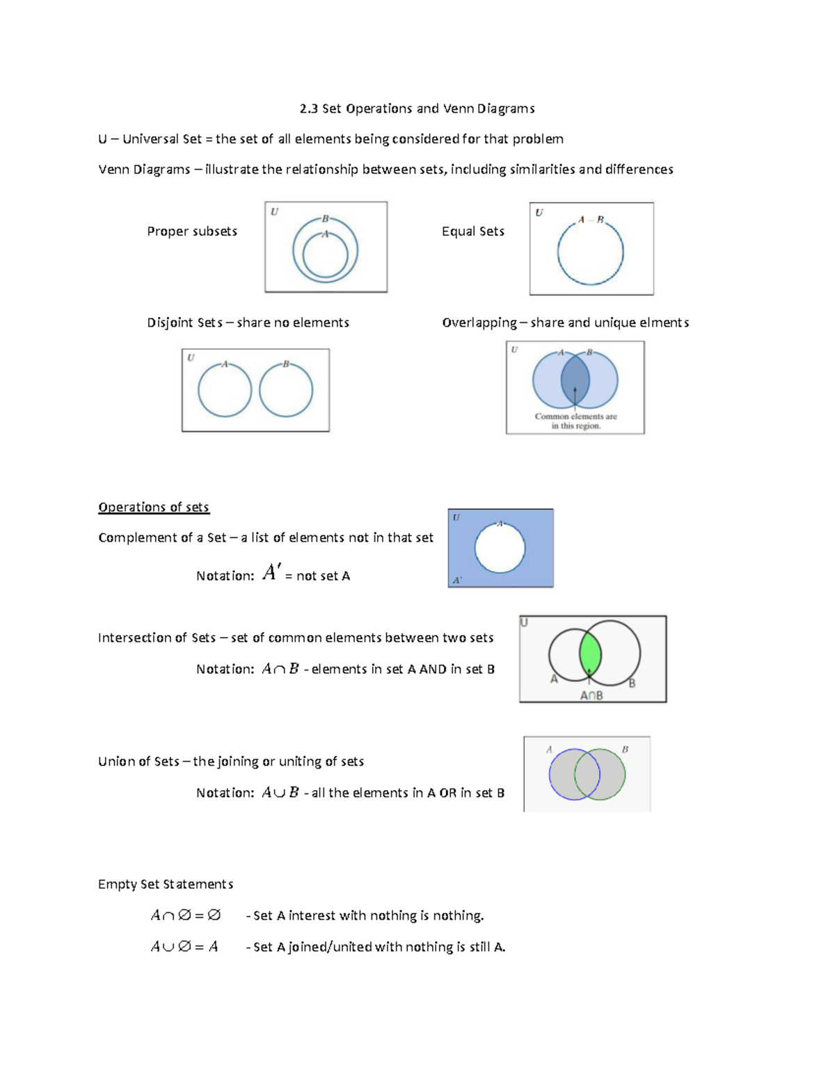Set Operations and Venn Diagrams (Math 101: Lecture Notes) - 2 Set ...