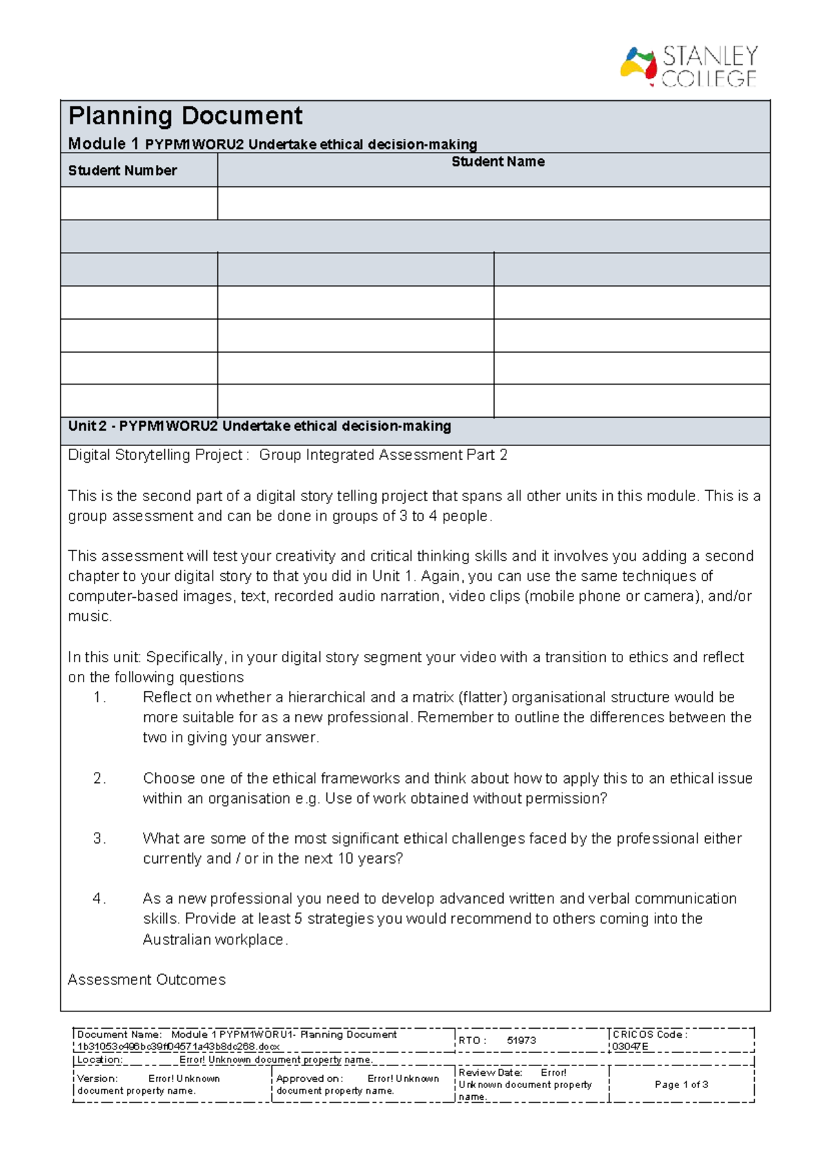 Module 1 PYPM1WORU2 - Digital Storytelling Project Planning Document ...