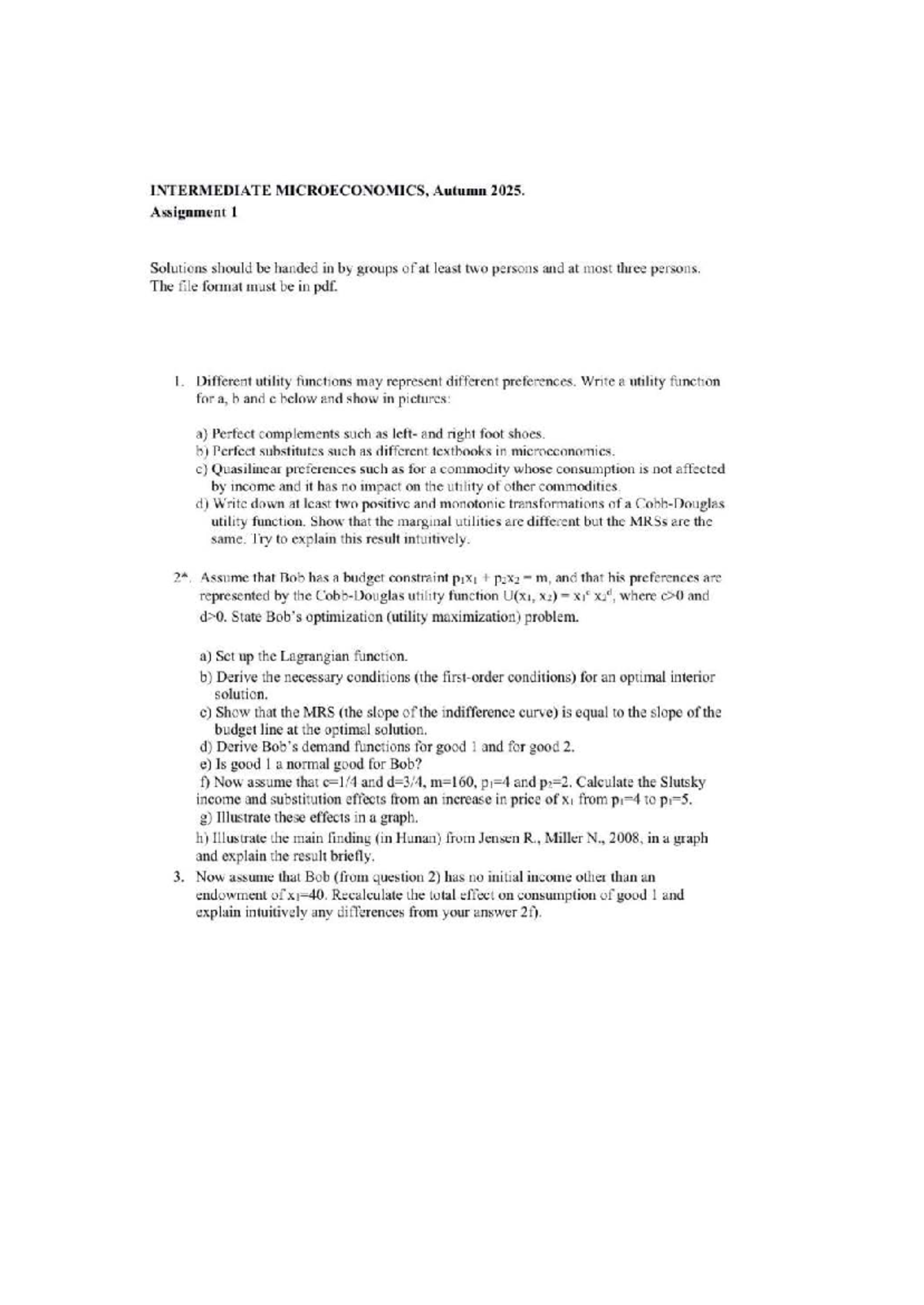 Intermediate Microeconomics (ECON 202) - Assignment 1 Solutions - Studocu