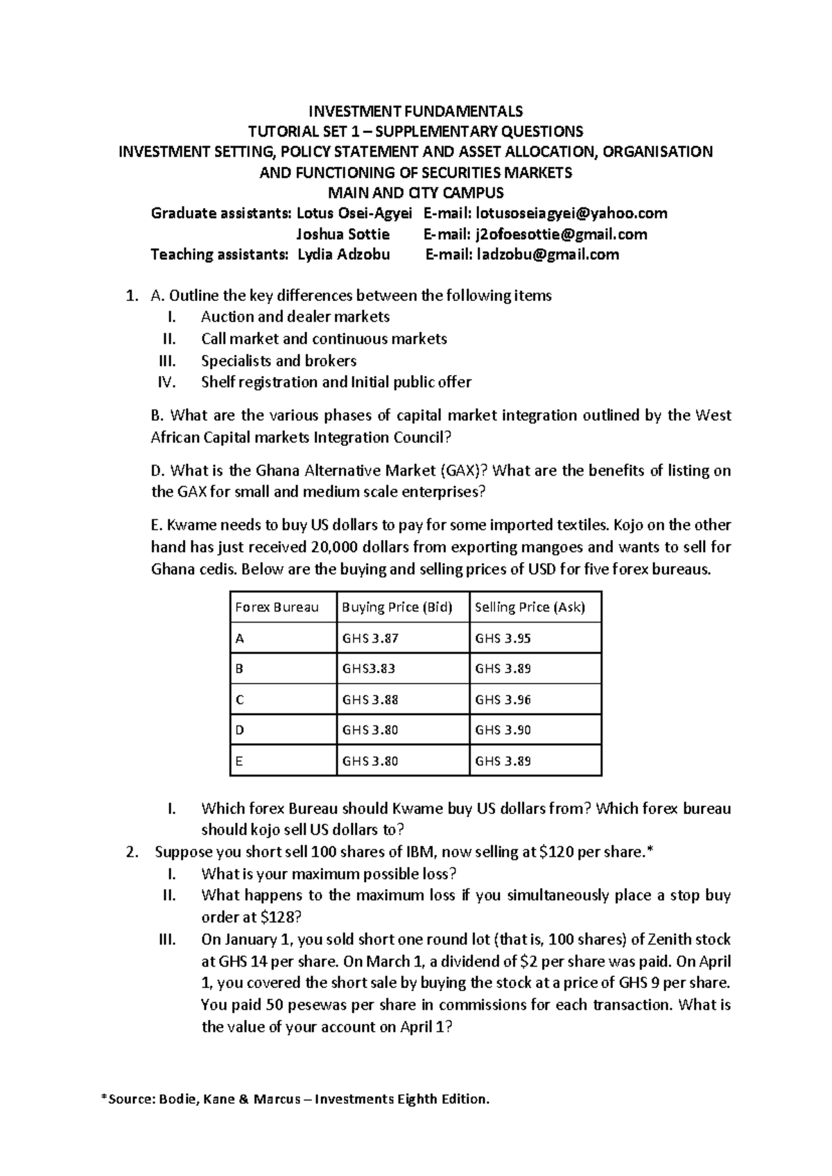 Investment Fundamentals Tutorial SET 1 - Supplementary - INVESTMENT ...