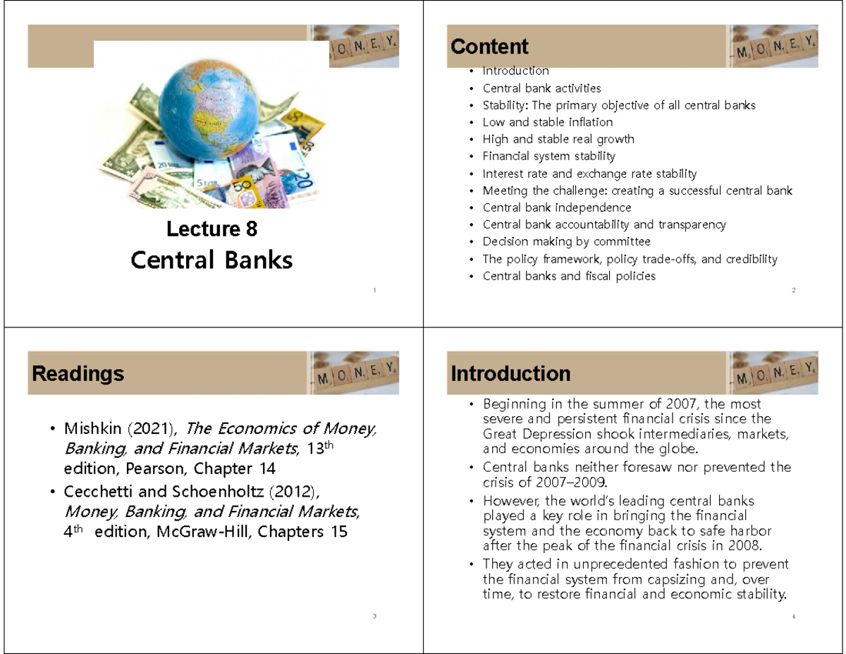 Lecture+8+-+Central+banks - Lecture 8 Central Banks 1 Content ...