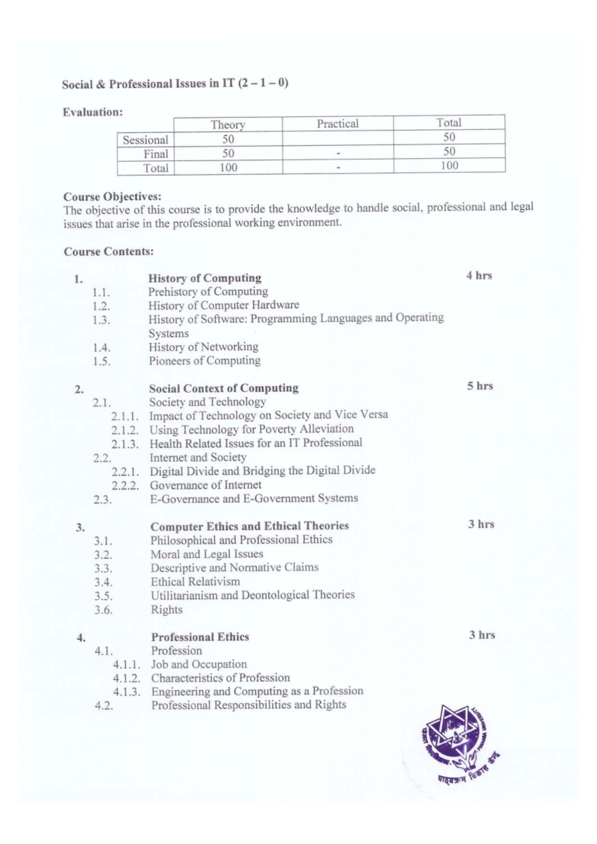 SPIT 101: Syllabus on Social & Professional Issues in IT - Studocu
