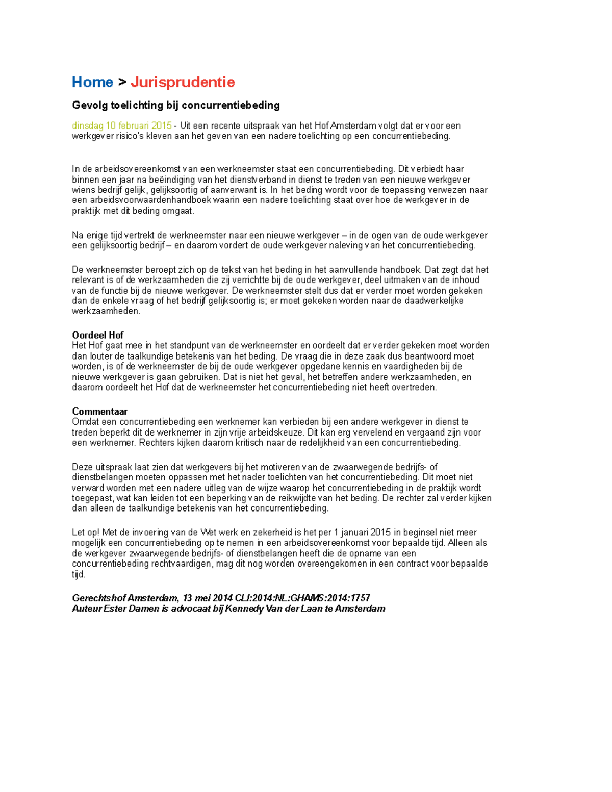 Concurrentiebeding in Arbeidsovereenkomsten: Jurisprudentie & Oordeel ...