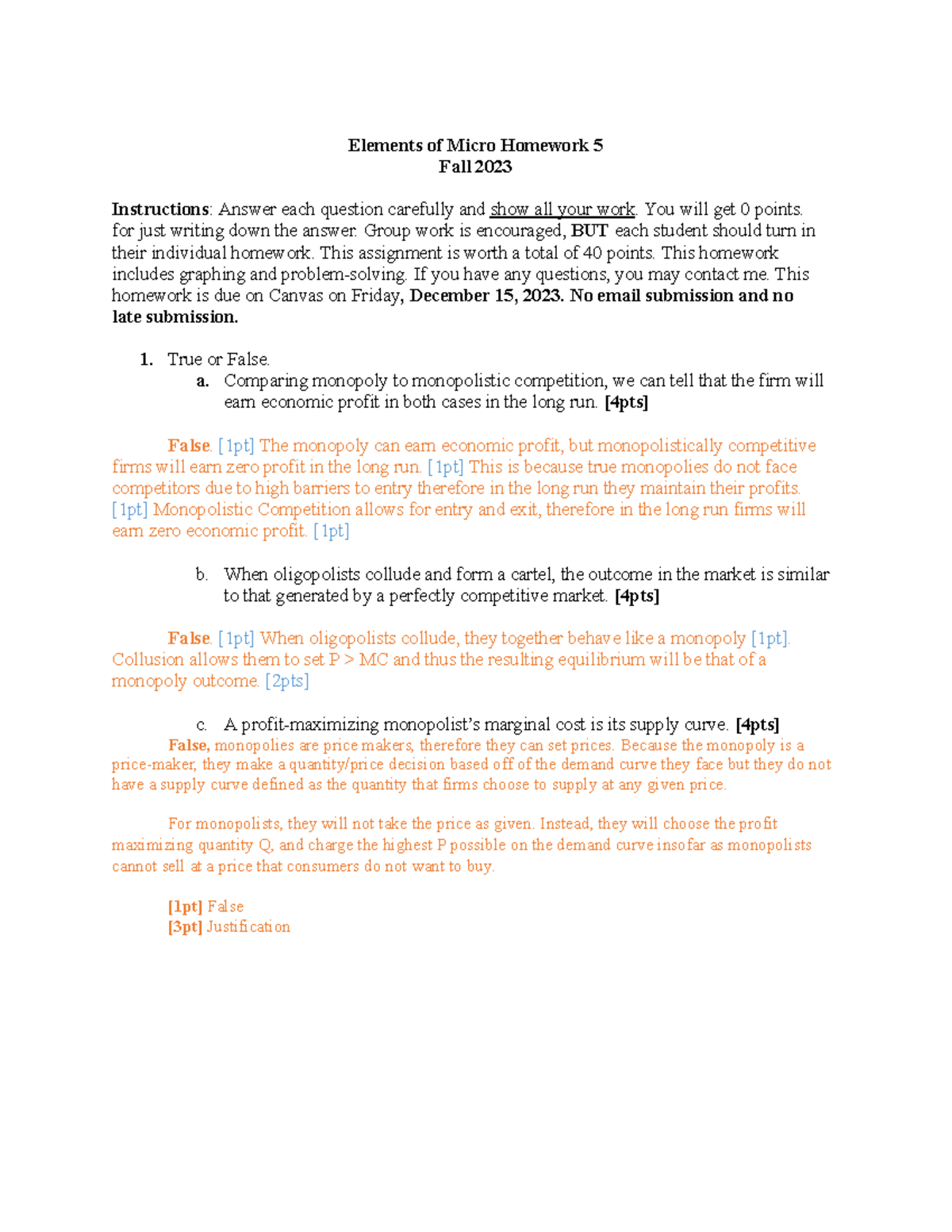 Microeconomics Homework 5 - Assignment 5 (Fall 2023) - Studocu