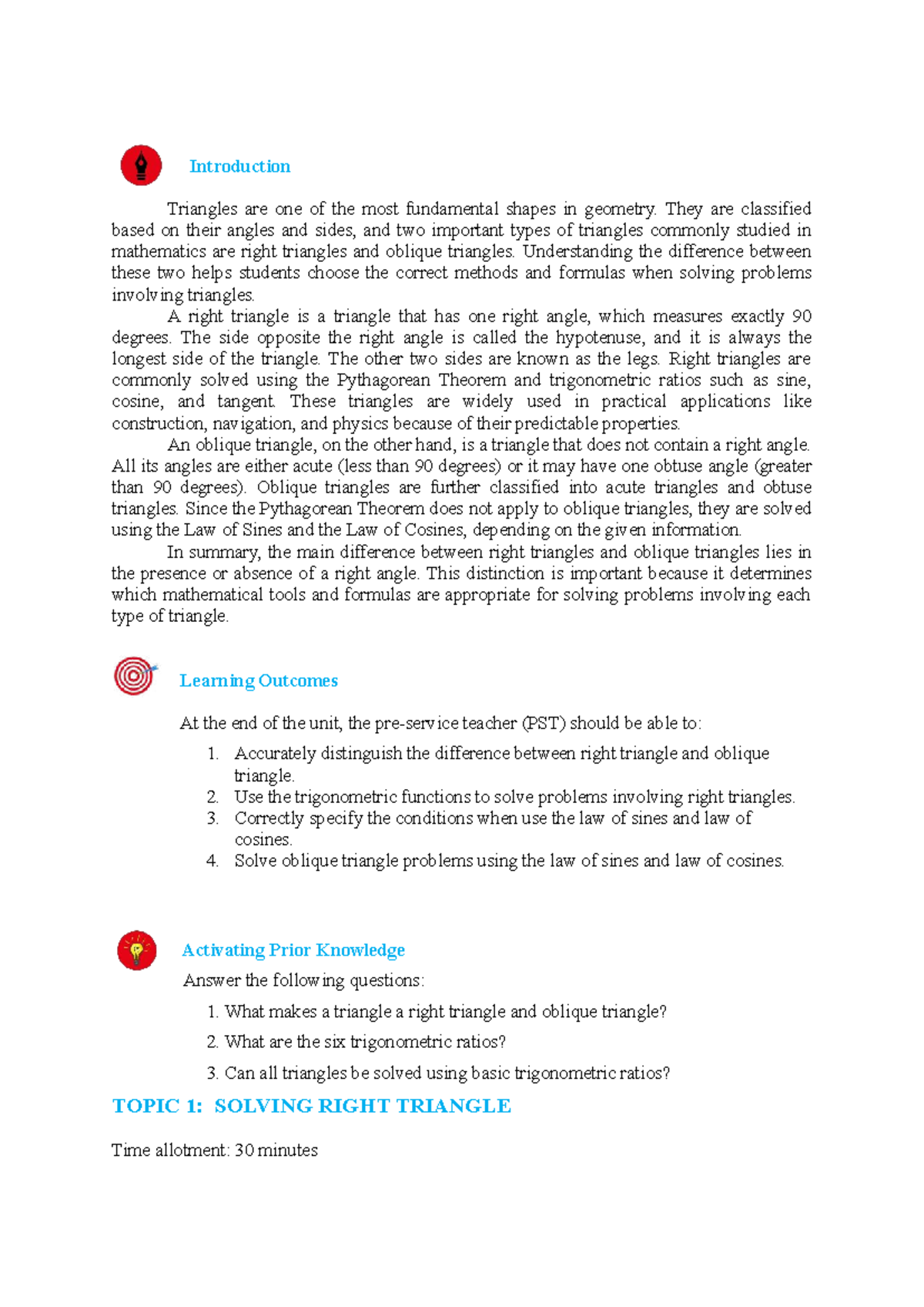Chapter 5: Triangle Trigonometry - Right & Oblique Triangles - Studocu