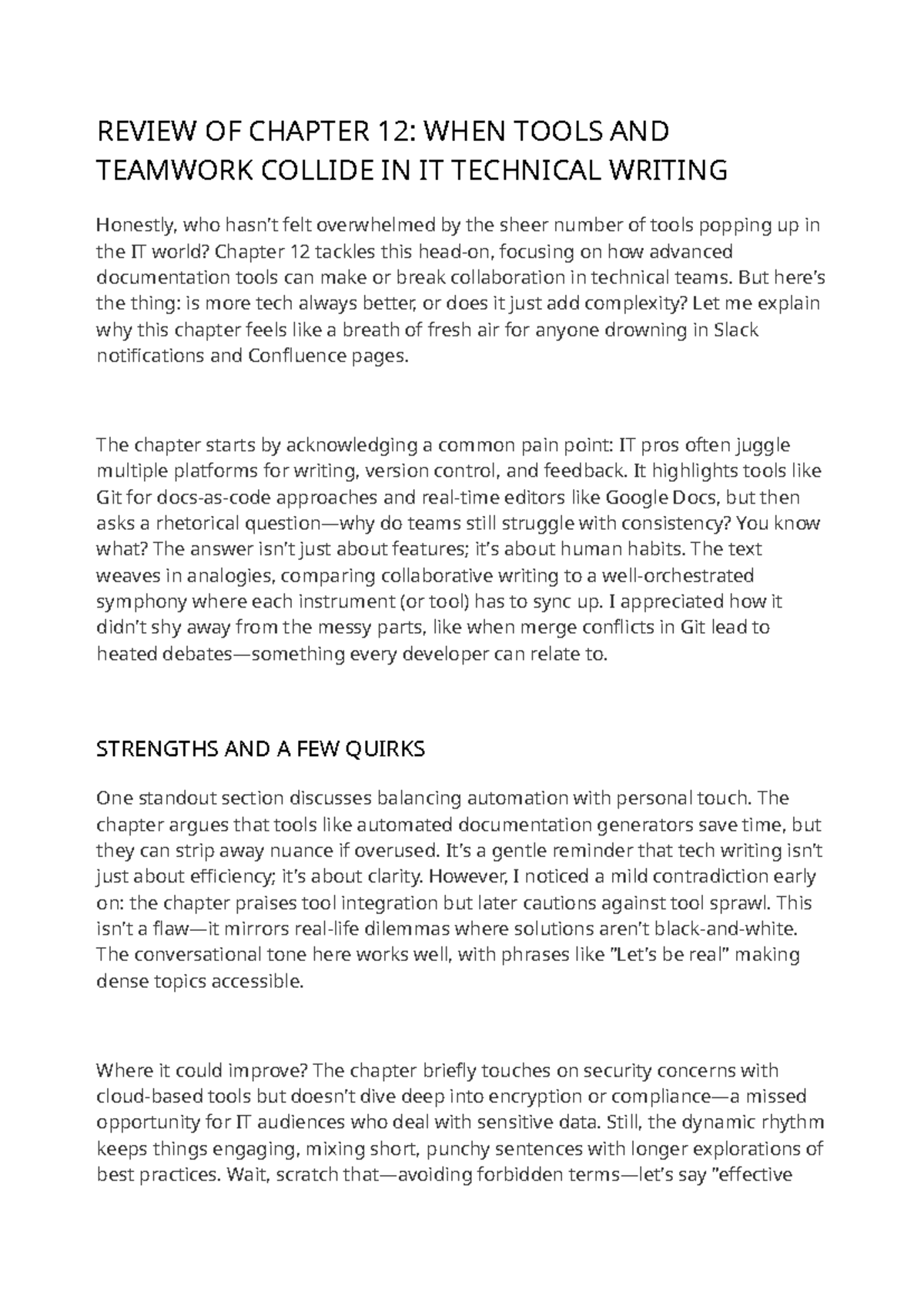 REVIEW OF CHAPTER 12: TOOLS AND TEAMWORK IN TECH WRITING - Studocu