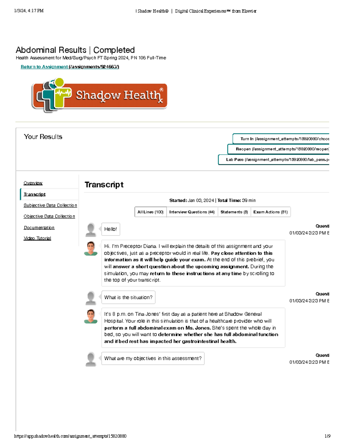 Health Assessment - Abdominal Exam for Tina Jones (PN 106) - Studocu