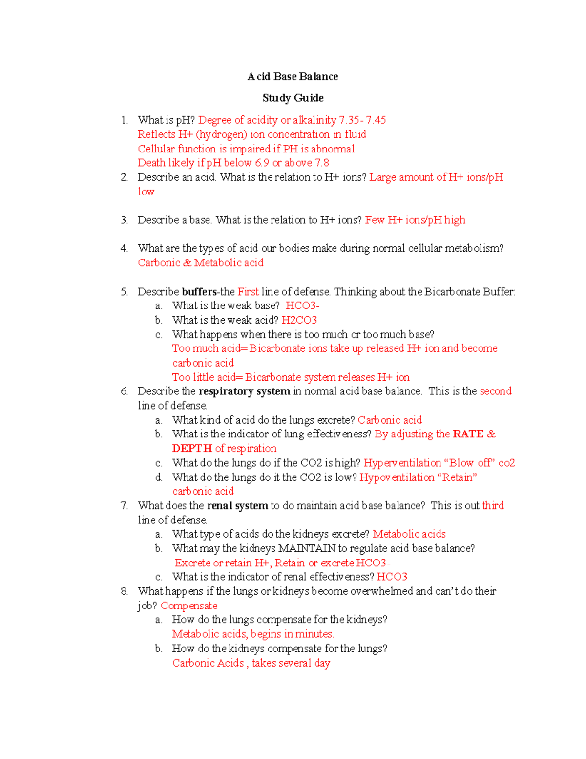 Acid Base Balance Study Guide: Key Concepts and Mechanisms - Studocu