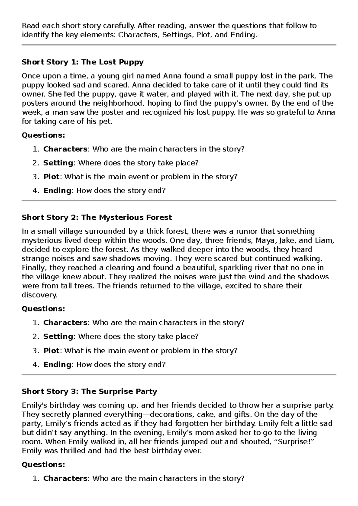 ENG 101: Key Elements of a Story - Characters, Setting, Plot, Ending ...