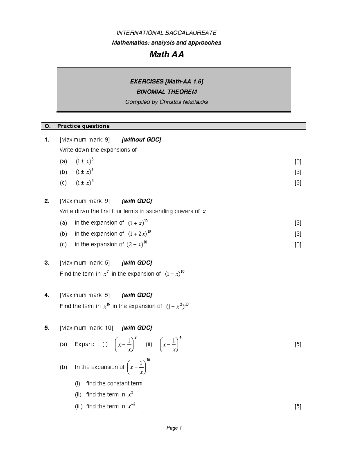 [Math-AA 1.6] Exercises on the Binomial Theorem - Practice Questions ...