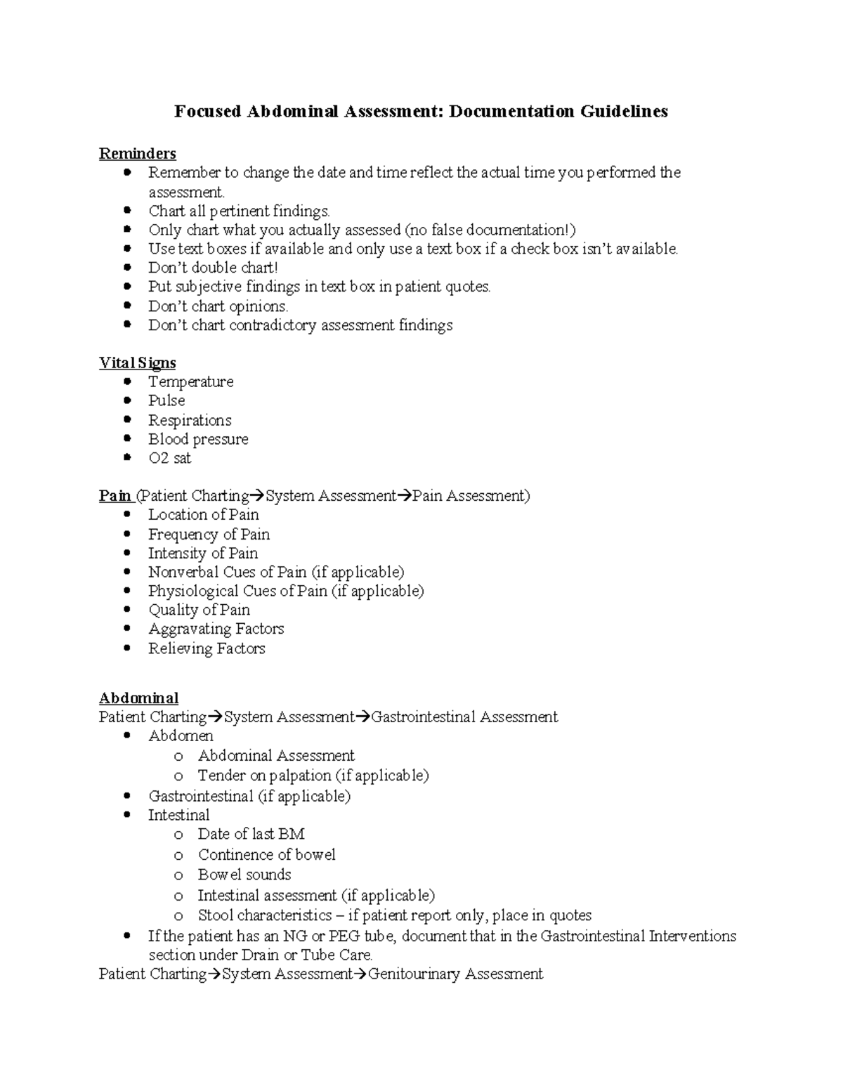 Focused Abdominal Assessment Guidelines: Key Documentation Tips - Studocu