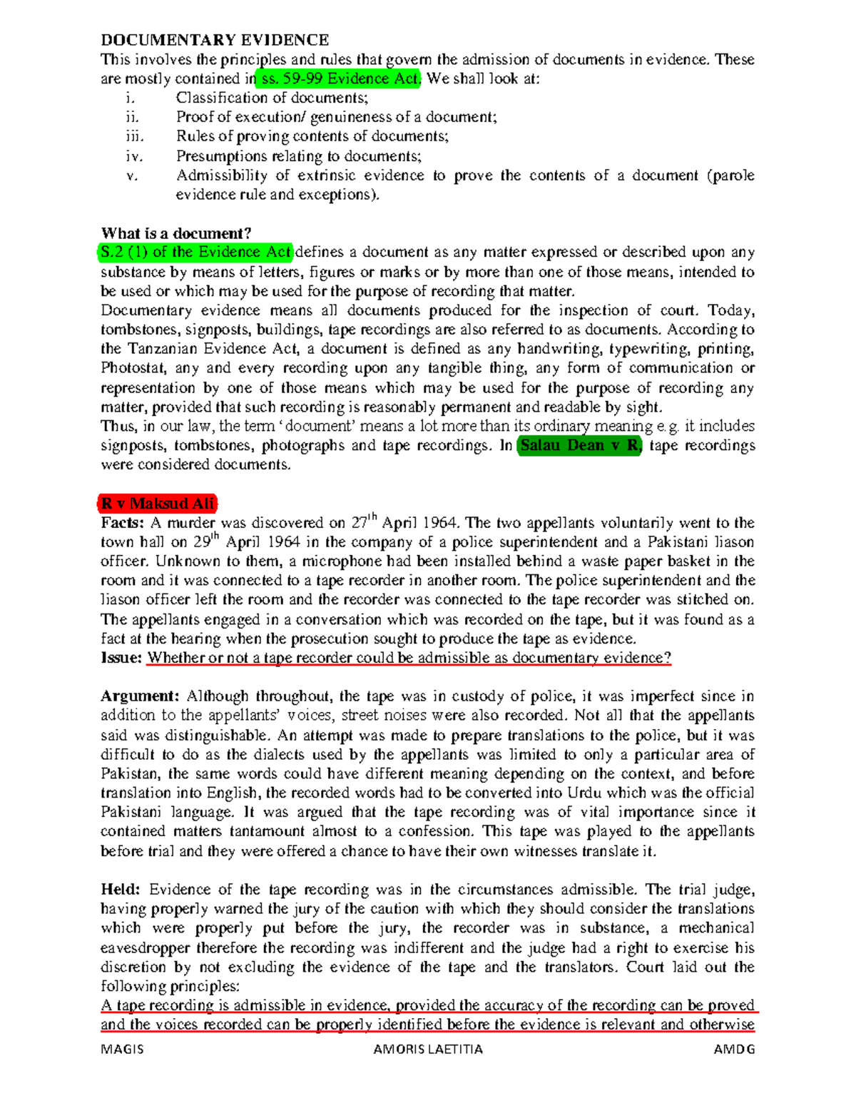 Evidence 2 Lecture Notes: Key Principles of Documentary Evidence - Studocu