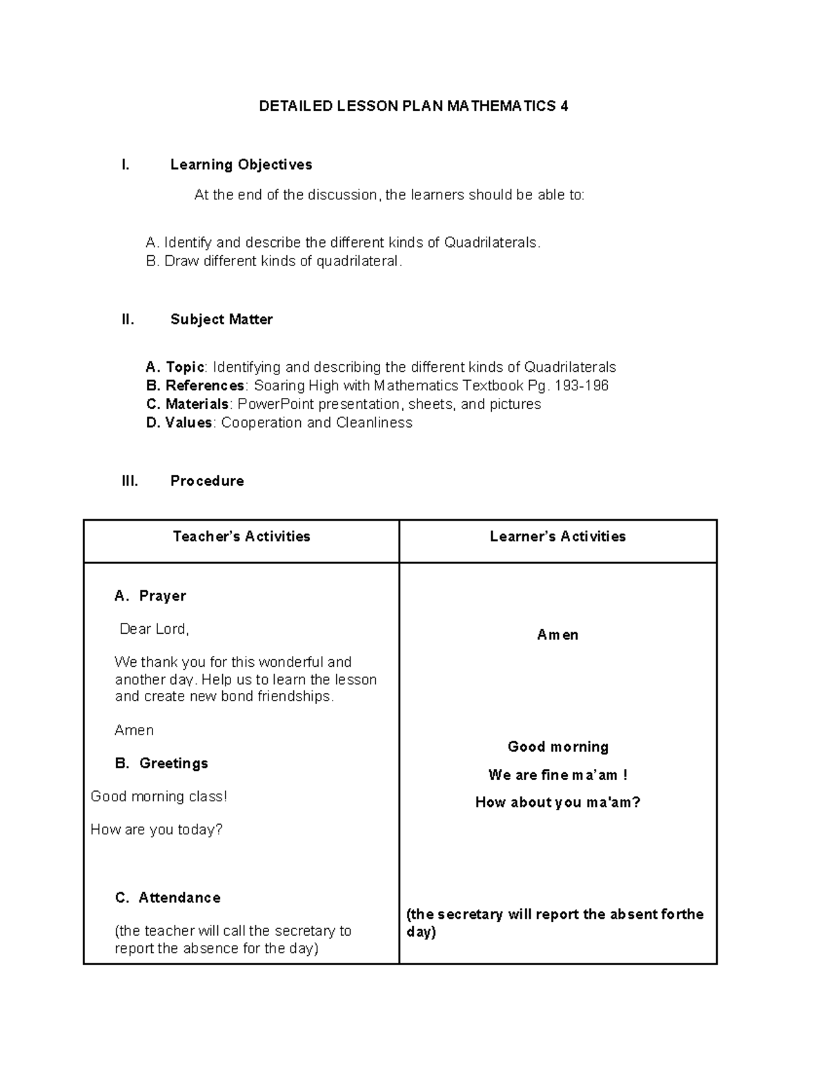 DLP MATH - Detailed lesson plan for Mathematics 4 - DETAILED LESSON ...