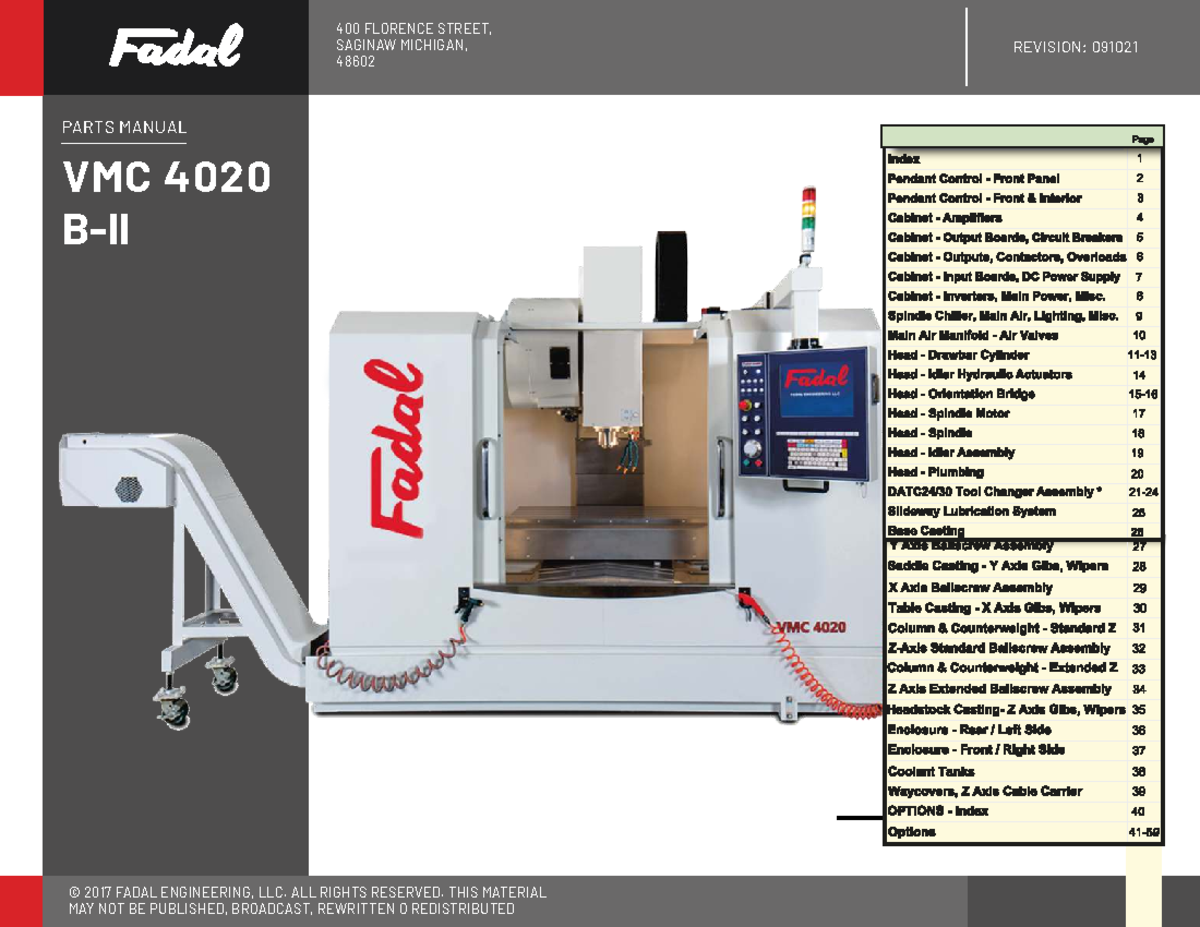 VMC 4020 B 11 Parts Manual - Fadal Engineering 2017 Edition - Studocu